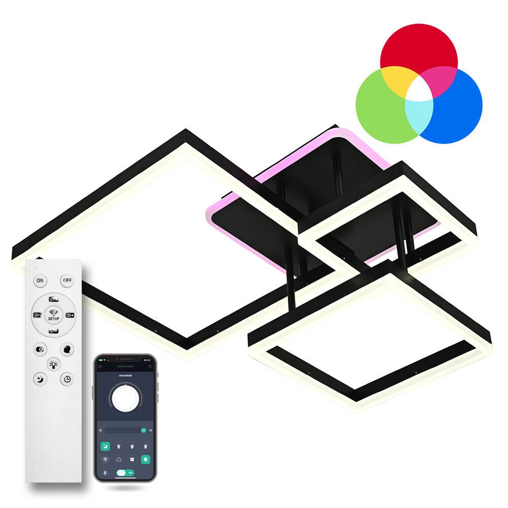 Світильник LED стельовий LUMINARIA GENNY SQUARE RGB 105W 4S BLACK (з пультом)